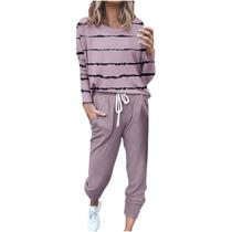 Outfit hmbudp Fall 2024, 2 peças para mulheres, XXL, listrada/bloco colorido