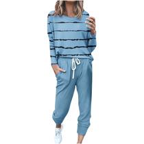 Outfit hmbudp Fall 2024, 2 peças para mulheres, XXL, listrada/bloco colorido