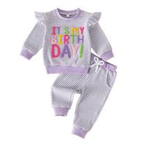 Outfit: moletom SAYOO Baby Birthday Girl e calça de moletom 12-18M Outfit: moletom SAYOO Baby Birthday Girl e calça de moletom 12-18M