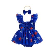 Outfit PUHHAPIEY Baby Girl 4 de julho, macacão de tule, vestido azul