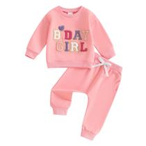 Outfit SAYOO Baby Birthday Girl bordado, moletom e calça 2T Outfit SAYOO Baby Birthday Girl bordado, moletom e calça 2T