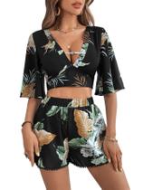 Outfit SweatyRocks, blusa boho curta feminina de 2 peças com shorts Outfit SweatyRocks, blusa boho curta feminina de 2 peças com shorts