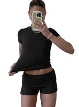 Outfit ZFLM Casual Workout de 2 peças para mulheres, blusa curta e shorts Outfit ZFLM Casual Workout de 2 peças para mulheres, blusa curta e shorts