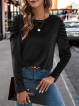 Outono nova feminina em torno do pescoço puff manga longa veludo moda topo camiseta Outono nova feminina em torno do pescoço puff manga longa veludo moda topo camiseta