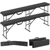 Outsunny Kit com 2 Bancos Dobráveis Portáteis Pretos de 183 cm Outsunny Kit com 2 Bancos Dobráveis Portáteis Pretos de 183 cm