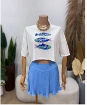 Over Cropped Peixe, camisa feminina coleção nova moda verão roupas