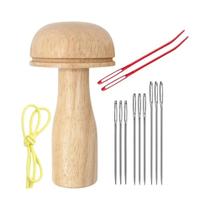 Ovo De Madeira Para Remendo Com 9 Agulhas De Olho Grande E 2 Agulhas De Tapeçaria De Ponta Curva De