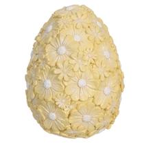 Ovo de Páscoa decorativo em resina texturizada com flores amarelas 12,2x12,5x15