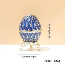 Ovo Fabergé Azul Pintado À Mão, Ornamento De Cristal, Caixa De Joias Com Hinge, Colecionável Ovo Fabergé Azul Pintado À Mão, Ornamento De Cristal, Caixa De Joias Com Hinge, Colecionável