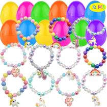 Ovos de Páscoa pré-preenchidos com pulseiras de unicórnio, 12 unidades para crianças