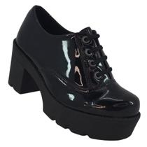 Oxford Feminino Plataforma Salto médio Confortável Solado Sola Tratorado Sapato Oxford Chunky Mocassin