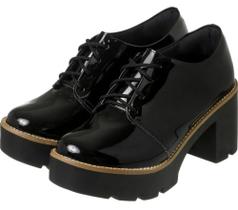 Oxford Feminino Salto Tratorado Liso Preto Verniz