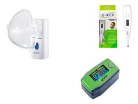 Oximetro Infantil De Dedo + Nebulizador De Rede + Termometro Digital Axilar