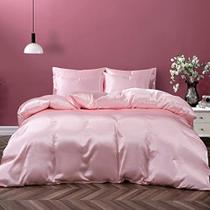 P Pothuiny 5 peças Satin Duvet Capa King Size Set, Luxury Silky Like Blush Pink Duvet Capa De Cama Com Fechamento zipper, 1 capa de edredom + 4 capas de travesseiro (sem conforto)