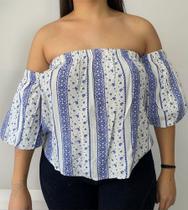 P0115 Blusa Ciganinha Ombro A Ombro Estampa Porcelana Azulejo Ins P0115 Blusa Ciganinha Ombro A Ombro Estampa Porcelana Azulejo Ins