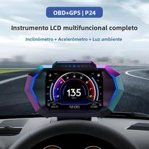 P24 OBD GPS HUD Display De Cabeça Para Carro, Velocímetro, Medidor De Combustível, Temperatura,