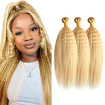 P27/613 Destaque pacotes de cabelo humano loiro Yaki Straight Bundles 22 24 26 polegadas Honey Blonde Kinky Straight Bundle 10A Brazilian Virgin Weave Hair não processado 3 pacotes de 50 gramas por pacote
