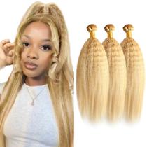 P27/613 Highlight Blonde Human Hair Bundles Yaki Straight Bundles 30 32 34 polegadas Honey Blonde Kinky Straight Bundle 10A Brazilian Virgin Weave Hair não processado 3 pacotes de 50 gramas por pacote