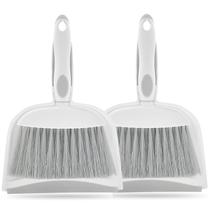 Pá de pó, conjunto de mini pá de lixo e escova, conjunto de vassoura e pá de lixo pequenas, conjunto de vassoura manual pequena e pá de pó, vassoura, pá e escova para mesa, mesa, casa e utensílios de cozinha (cinza, 2 unidades)