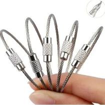 Pack 10 Cabos de Aço Chaveiro Resistente Inox Prata Com Trava de Rosca Para Chaveiros Criativos