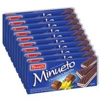 Pack 10 unidades Biscoito Wafer Recheado Parati Minueto Sabor Chocolate com Recheio Sabor Baunilha 115g - Kit com 10x115