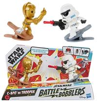 Pack 2 Bonecos Star Wars Battle Bobblers C-3PO vs Stormtrooper - Figuras de Batalha Disney Star Wars- Hasbro - E8032