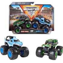 Pack 2 Carrinho Monster Jam Grave Digger e Megalodon 1:64