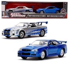 Pack 2 Velozes e Furiosos - Brian's Nissan Skyline GT-R (BRN34) Azul e Prata - 1/32 - Jada