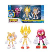 Pack 3 Bonecos Super Sonic, Knuckles e Tails Articulados 10cm Sonic The Hedgehog Sunny