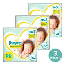 Pack 3 Fraldas Pampers Recém-nascido Premium Care Rn 36 Unid