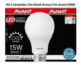 Pack 3 lâmpada led 15w Bulbo luz branca E27 6500k Casa Avant