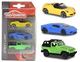 Pack 3 Miniaturas Street Cars A - Alfa Romeo 4C Spider, Lamborghini Aventador, Jeep Wrangler - 1/64 - Majorette