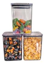 Pack 3 Potes Para Alimentos Qualyplas Hermetico 1L Acrilico