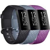 Pack 3 Silicone Bands for Fitbit Charge 4 / Fitbit Charge 3 / Charge 3 SE Replacement Bands for Women Men Small Large (Small: for 5.5"-7.1" Wrists, Black+Slate Grey+Purple)