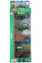 Pack 4 Miniaturas da Fazenda c/ Trator e Carretas - Mini Work Machines - 1/64 - Maisto
