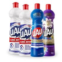 Pack 4un Multiuso UAU 500ml Cloro Ativo, Flores e Folhas e Desengordurante