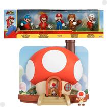 Pack 5 Bonecos Coleção Super Mario - Play set Casa de Cogumelo Toud - Sunny