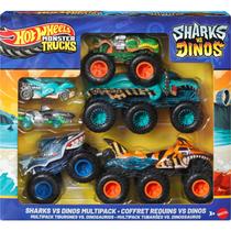Pack 6 Hot Wheels - 1:64 - Tubarões vs Dinossauros - Monster Trucks Power Smashers - JGD68