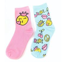 Pack com 2 pares meias estampada cano médio infantil menina basic + Pack com 2 pares meias estampada cano médio infantil menina basic +