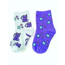 Pack com 2 pares meias estampadas cano médio infantil menina basic +