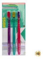 PACK COM 3 ESCOVAS DENTAIS KESS PRO EXTRA MACIAS - Roxa-Verde-Rosa