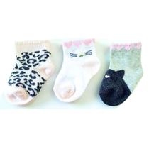 Pack com 3 Meias Estampadas de Bebê Menina Tamanho 6-12 Basic+