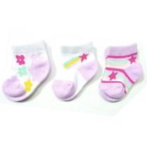 Pack com 3 Pares de Meias Estampadas de Bebê Menina Basic+