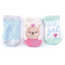 Pack com 3 Pares Meias Estampadas Bebê Menina Basic+
