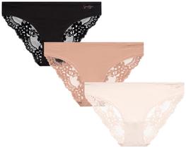 Pack de 3 bombachas bikini de encaje Jessica Simpson para mujer, talla grande