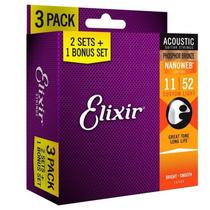 Pack Elixir C/ 3 Jogos P/ Violão 011/52 Fosf Bronze NanoWeb