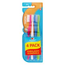 Pack Escova Dental Macia Condor Plus Cabeça M 4 Unidades Embalagem Econômica - Cores Sortidas