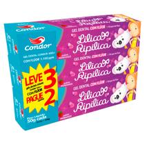 Pack Gel Dental Com Flúor Morango Lilica Ripilica Condor Kids+ Caixa 150G Cada Leve 3 Pague 2 Unidad