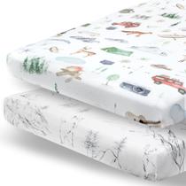 Pack N Play Sheets Pobibaby Premium, pacote com 2 estampas Woodland