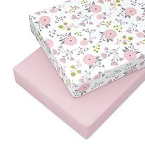 Pack n Play Sheets with Floral Pattern - 100% Organic Cotton Pack n Play Fitted Sheet - Premium Pack and Play Sheets - Picles & Pumpkin Sheet Compatível como Graco Pack n Play Sheet & Mini Crib Sheets